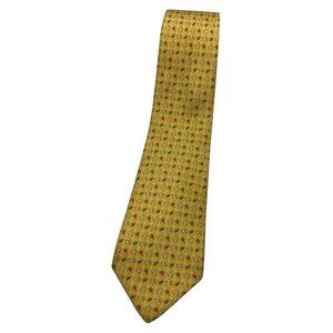 SALVATORE FERRAGAMO Silk Tie LUXURY Yellow Horse Shoe Floral Elephant W:3.7" EUC